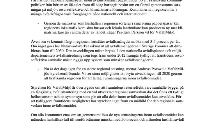 Målbild för den regionala avfallshanteringen till 2020