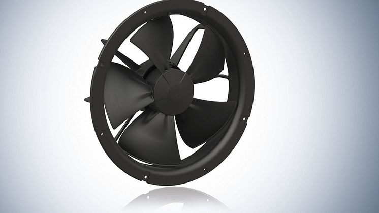 En av ebm-papst EC-fläktar med energibesparande motor (ESM – Energy Saving Motor) som utvecklats för installation i bland annat kylkabinett på stormarknader.