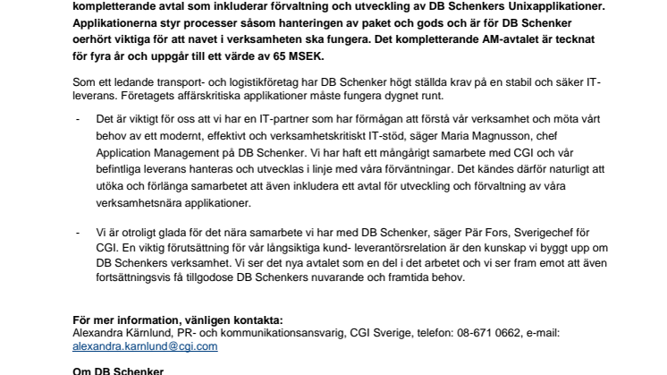 CGI får fortsatt förtroende att förvalta och utveckla verksamhetskritiska applikationer för DB Schenker 