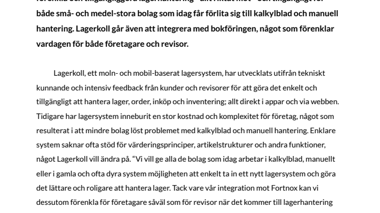 Lagerkoll gör lagersystem tillgängligt för det mindre bolaget direkt i mobilen och på webben