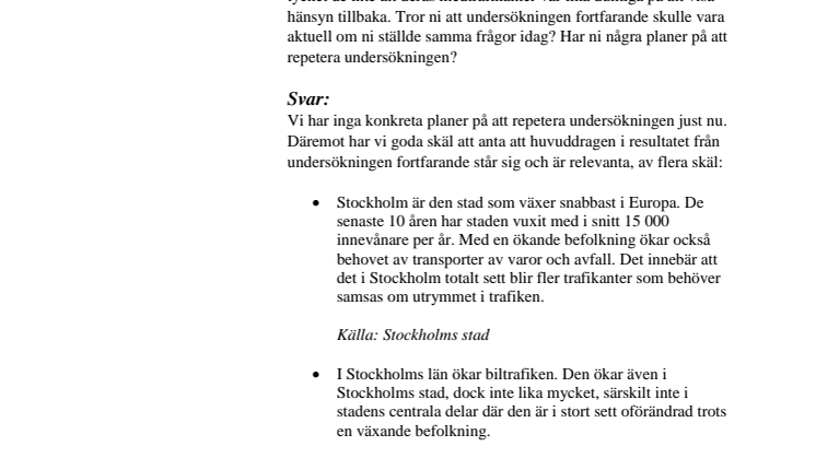 Frågor och svar för pressträff 170510 Samspel i trafiken