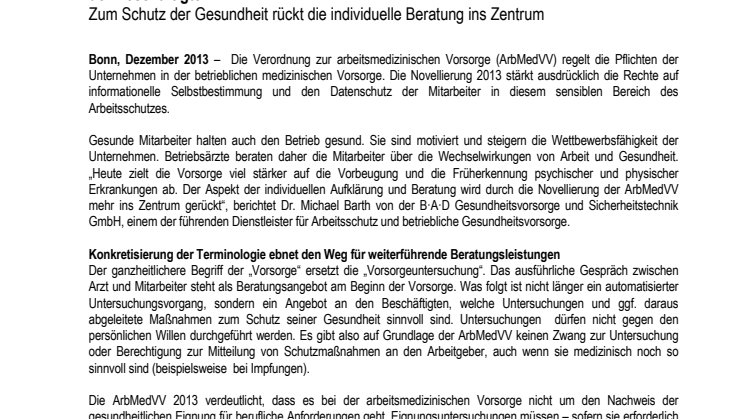 Novellierung der Verordnung zur arbeitsmedizinischen Vorsorge stärkt die Rechte der Beschäftigten