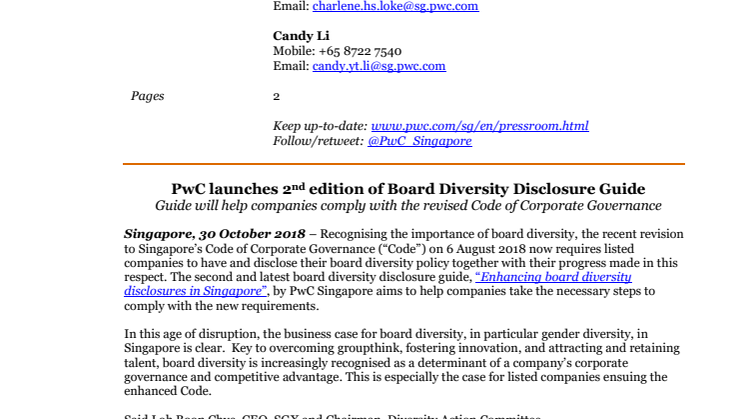 PwC launches 2nd edition of Board Diversity Disclosure Guide