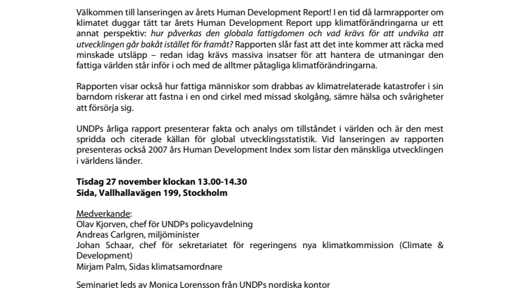 Presentation av UNDP:s Human Development Report 2007/2008