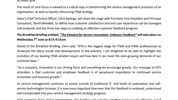 End user feedback and how it influences ITSM strategy: Axios and Forrester combine in SITS17 Breakfast Briefing