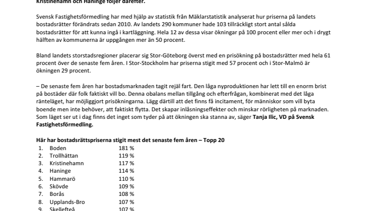 Så mycket har bostadsrättspriserna ökat – kommun för kommun