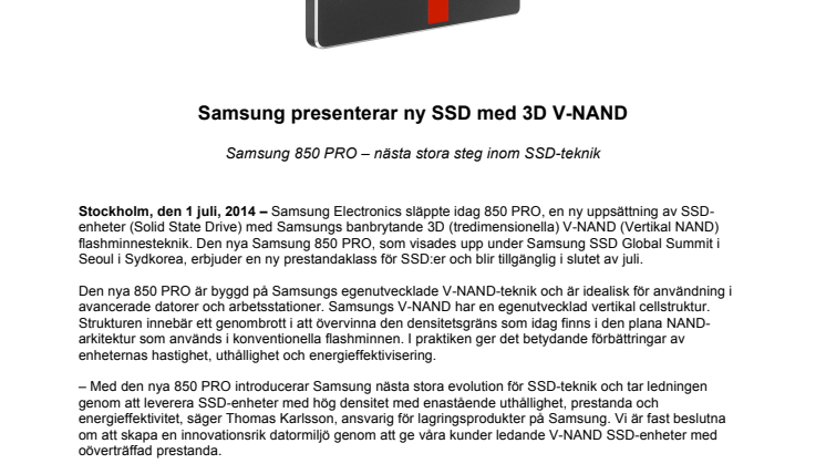Samsung presenterar ny SSD med 3D V-NAND
