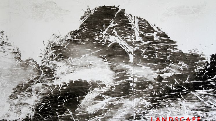 Berit Jonsvik. Landscape 1. Ink on Bible Paper. Målning. 2021