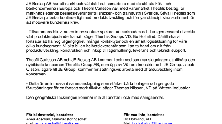Beslagsföretag går samman för att skapa unikt kunderbjudande
