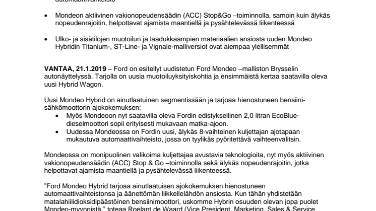 Ford esitteli uuden Ford Mondeon ja ainutlaatuisen uuden Mondeo Hybrid Wagonin