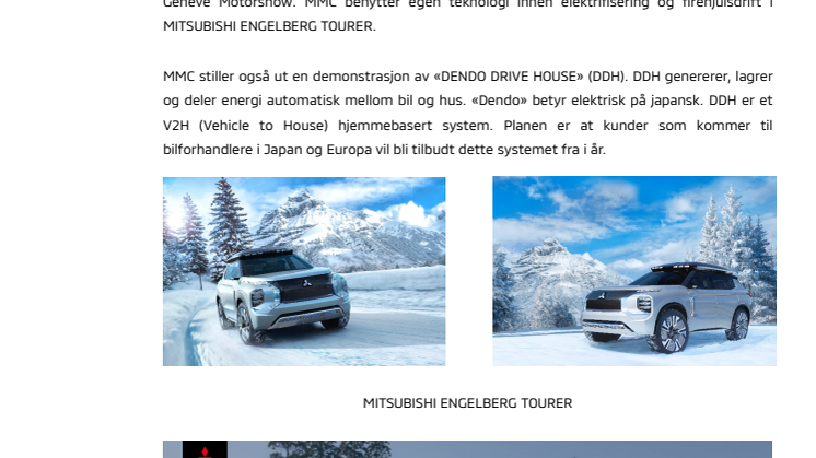Mitsubishi Motors med verdenspremiere på MITSUBISHI ENGELBERG TOURER, og starter “DENDO DRIVE HOUSE” tjenester fra 2019