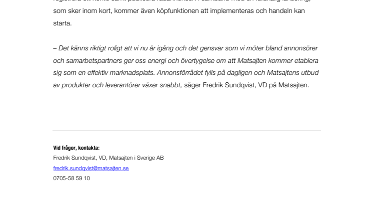 Nu smyglanseras Matsajten.se