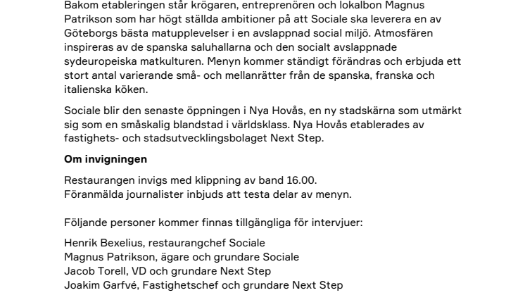Välkommen till invigningen av Sociale – en ny social mötesplats, boqueria och vinbar i hjärtat av Nya Hovås