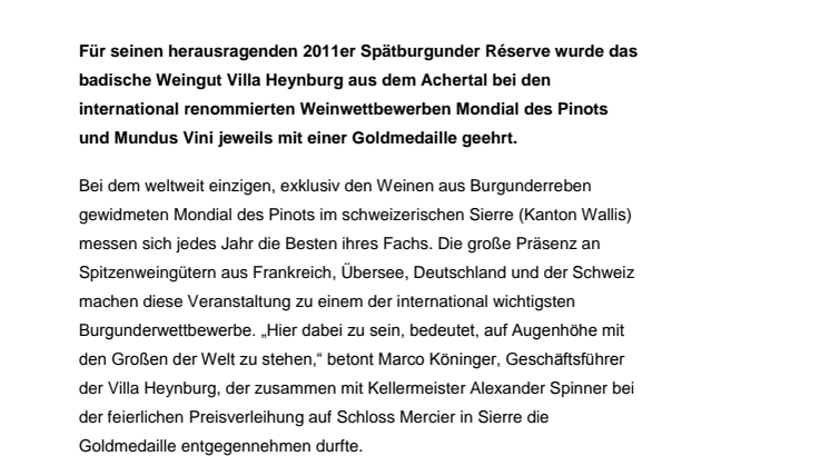 Spitzenplatz in der Champions League der Weine