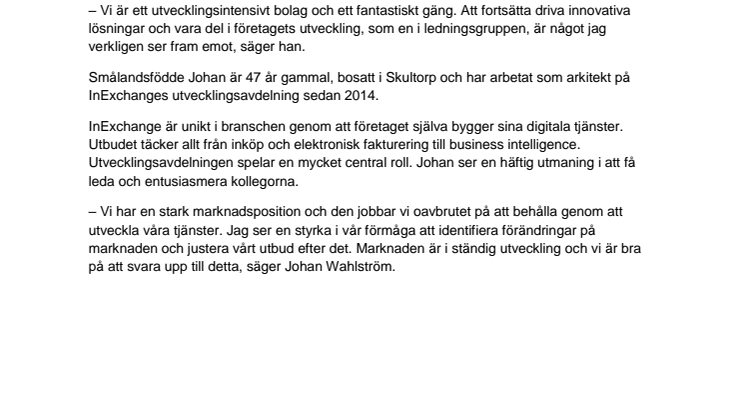 ​Johan ny utvecklingschef på InExchange