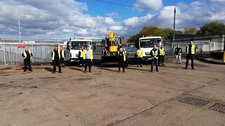 Highways inspectors and some of the repair crews at our depot in Bradley Fold. (OK, maybe our cameraman has taken social distancing too far!)