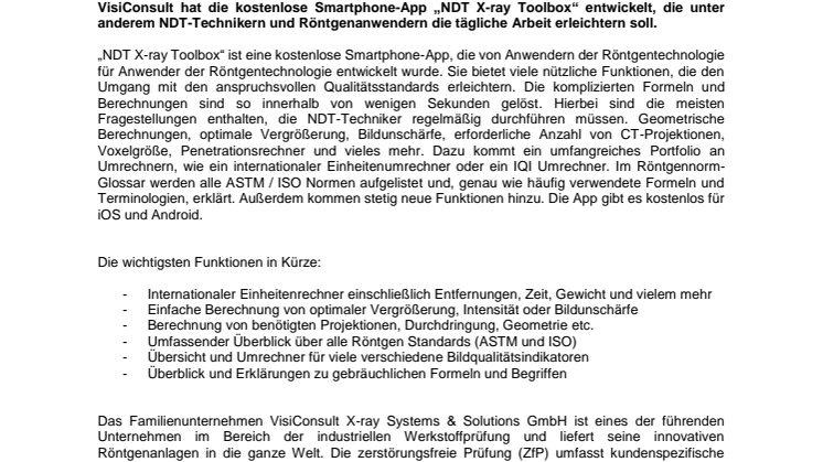 VisiConsult entwickelt kostenlose NDT App mit umfangreichen Funktionen 