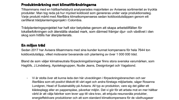 En miljon träd planteras och bevaras av Avisera