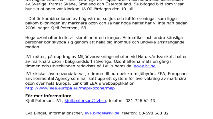 Förhöjda halter av marknära ozon