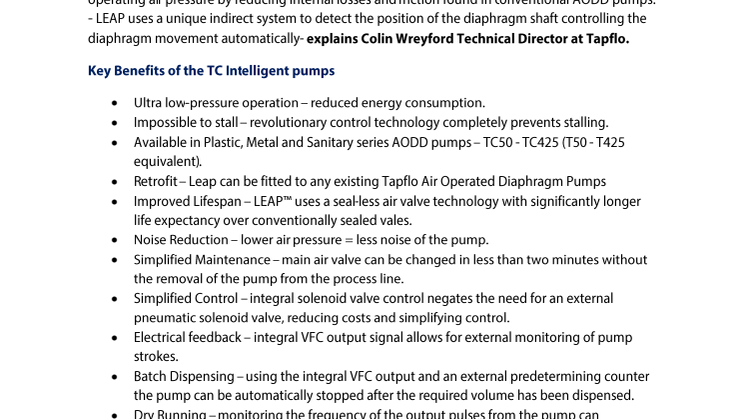 New Series of Intelligent diaphragm pumps  from Tapflo
