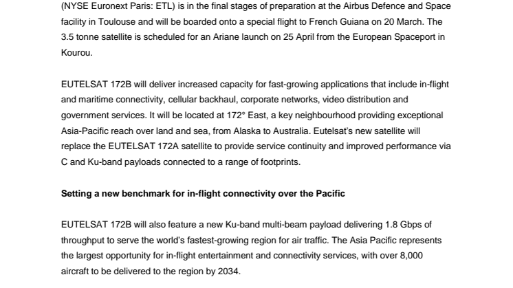 EUTELSAT 172B satellite: on the road to Kourou