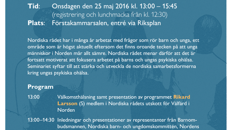 Seminarium i riksdagen: Psykisk ohälsa bland barn och unga