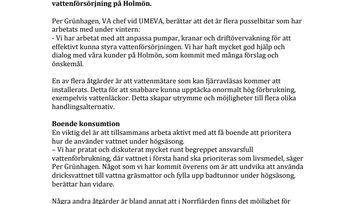 Samarbete och förberedelser för Holmöns vatten