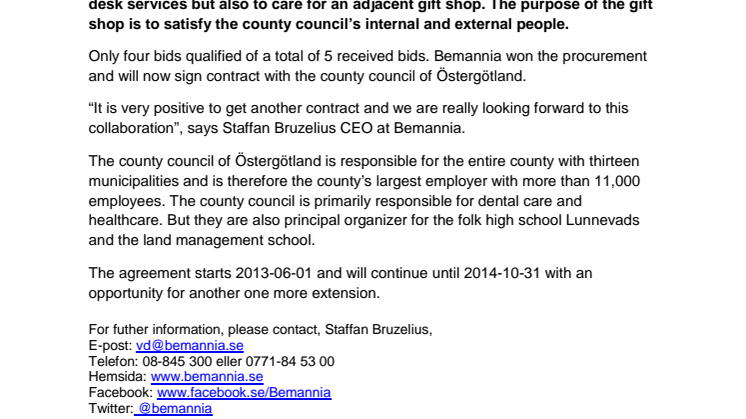 Bemannia signs agreement with the county council Östergötland 