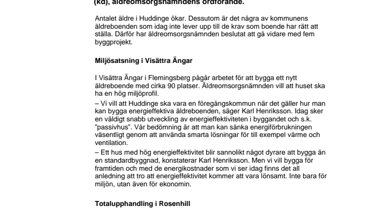 Huddinge satsar på nya äldreboenden