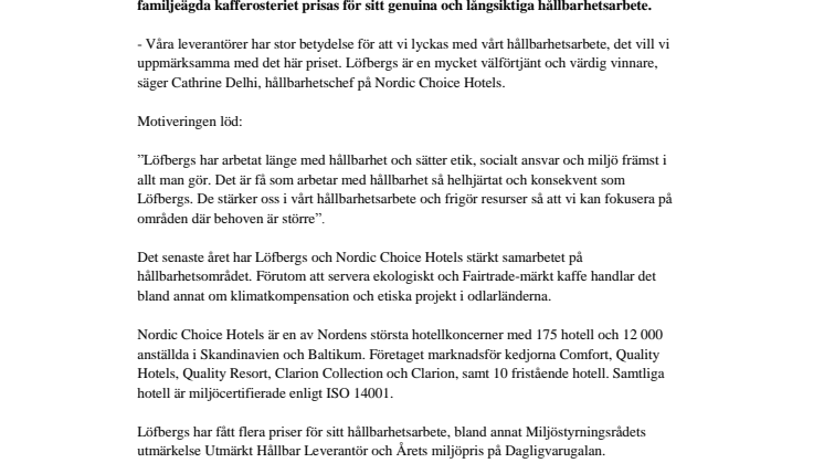 Löfbergs prisas för sitt hållbarhetsarbete 