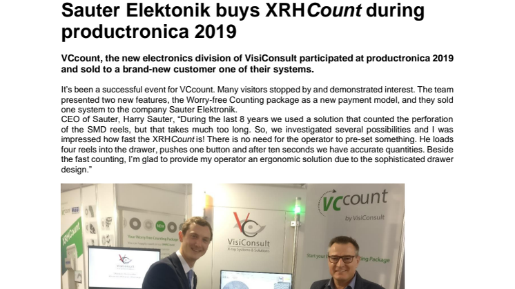 Sauter Elektonik buys XRHCount during productronica 2019