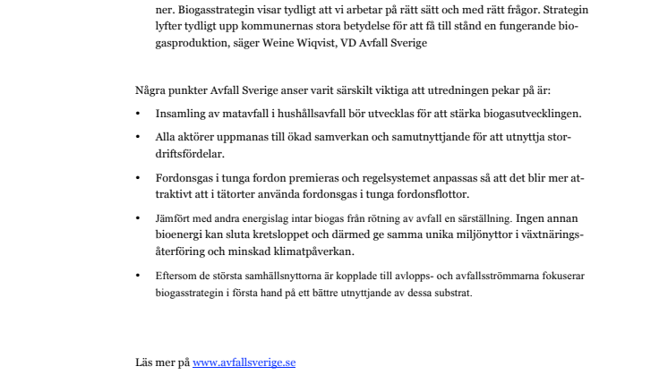 Avfall Sveriges synpunkter på biogasstrategin