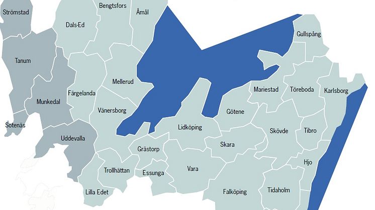 Karta över den nya HSB-föreningen HSB Norra Götaland. 