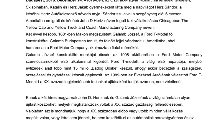 A Hertz Autókölcsönző 100 éves születésnapja előtt tisztelgett a Ford