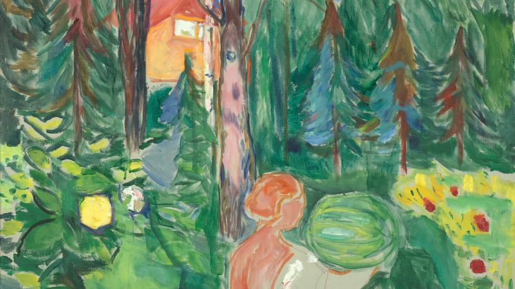Kvinne med gresskar av Edvard Munch, er et av de mange naturmaleriene fra utstillingen Jordsvingninger