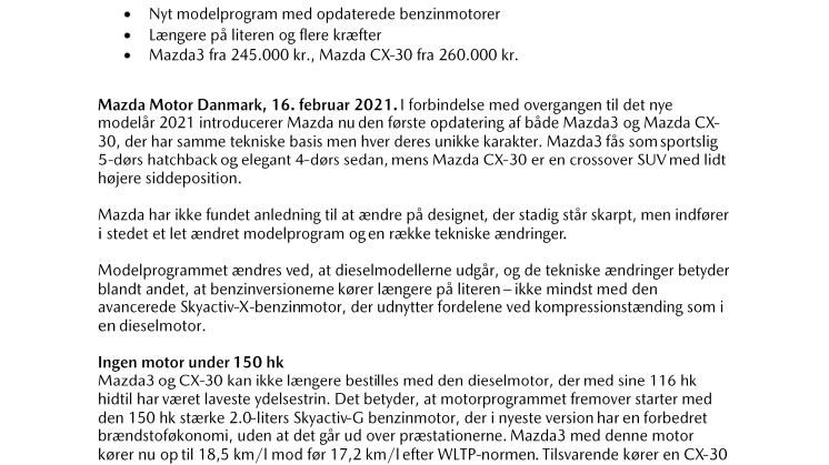 Mazda3 og CX-30 opdateres