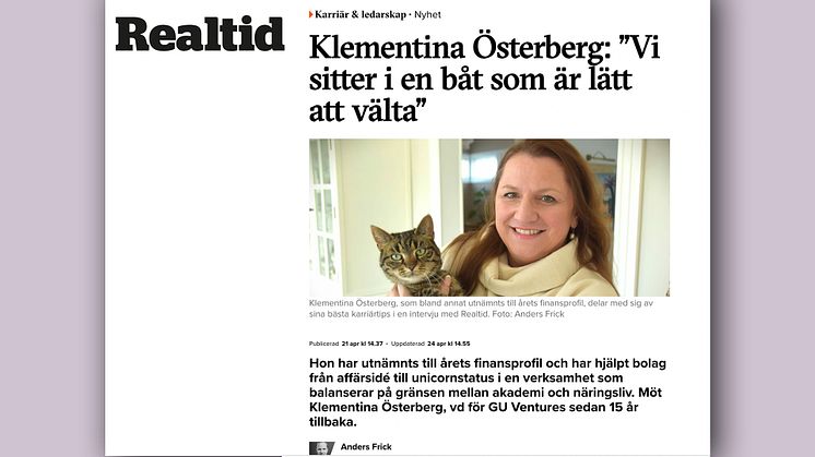 Läs Realtid-intervjun med Klementina Österberg, GU Ventures VD
