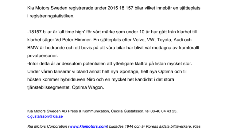 Rekordresultat för Kia 2015