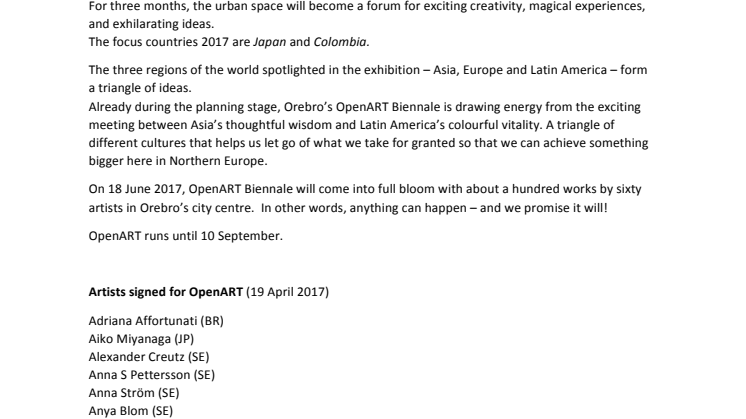 OpenART Biennial 2017 in Örebro, Sweden