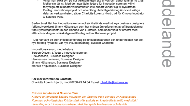 Krinova omorganiserar innovationsarenan