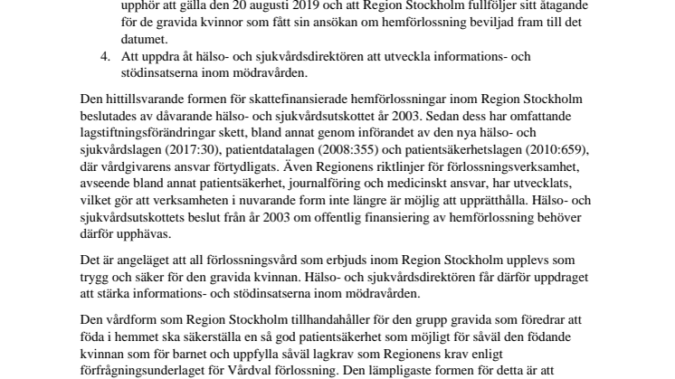 Förslag till beslut om hemförlossning