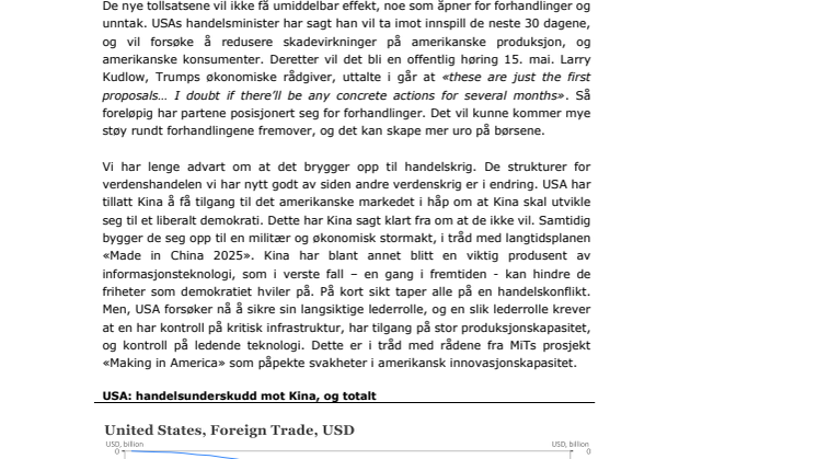 Makrorapport april 2018: FRYKT FOR HANDELSKRIG SKREMMER BØRSENE