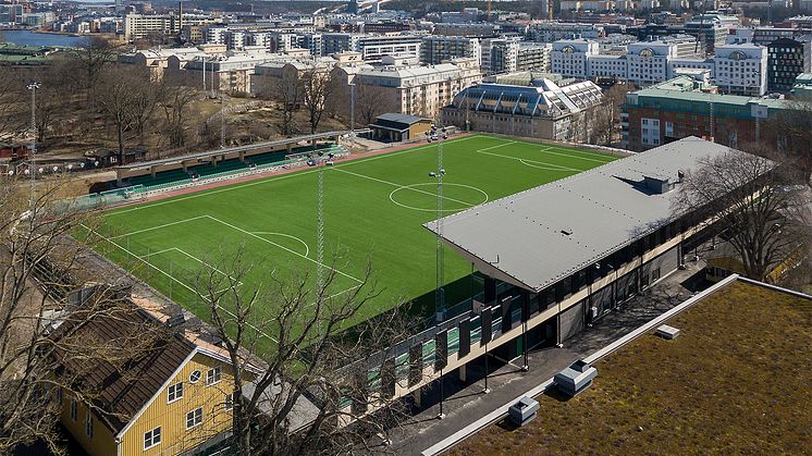 Hammarby IP/Kanalplan från luften. Foto: AIX Arkitekter. 
