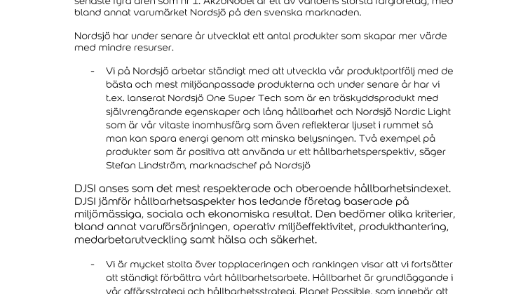 AkzoNobel toppar hållbarhetsindexet DJSI för fjärde året i rad