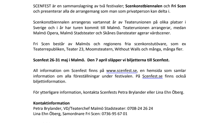 ​SCENFEST - Idag den 7 april släpps biljetterna