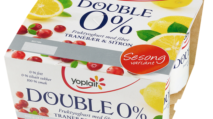 Youplait Double 0%. Sesongens smak sitron og tranebær.