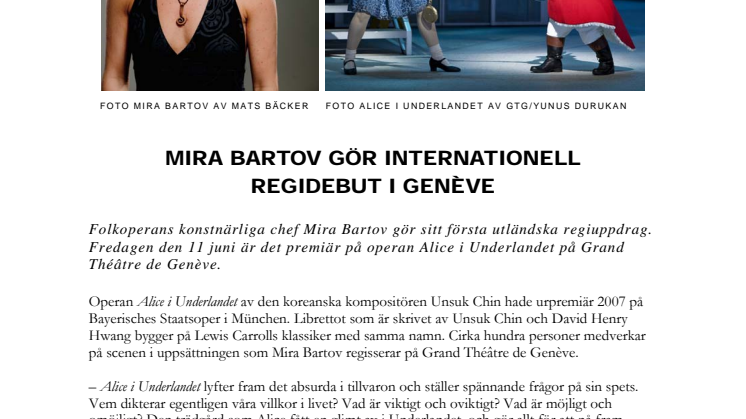 Mira Bartov gör internationell regidebut i Genève