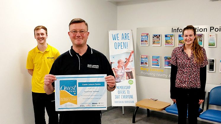 Duty manager Jason Porter with Castle Leisure Centre staff members Tim and Steph.