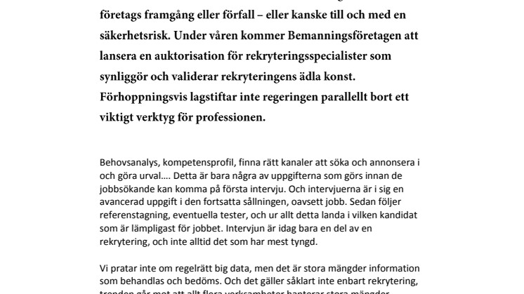 Lagförslag speglar förlegad syn på rekrytering