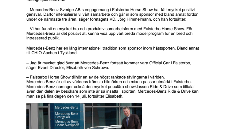 Mercedes-Benz och Falsterbo Horse Show tecknar nytt utökat treårigt sponsoravtal